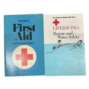American Red Cross Vintage Manual Set OS Blue White Lifesaving First Aid Retro